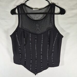 Y2K Just Me USA Black Corset Tank Top Mesh Sheer Gothic‎ Clubwear Size S/M